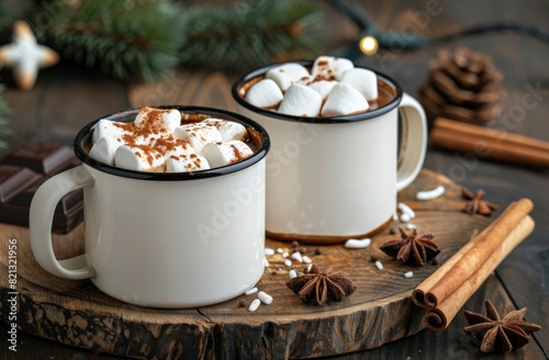 Two Mugs of Hot Chocolate With Marshmallows