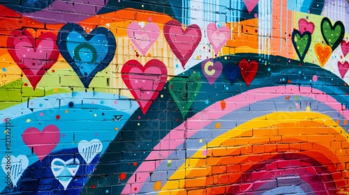 Vibrant graffiti art depicting LGBTQ+ symbols and messages of love and acceptance