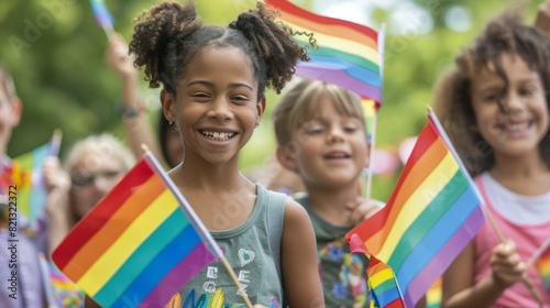 Wallpaper Mural LGBTQ+ family with children holding pride flags at a community event Torontodigital.ca