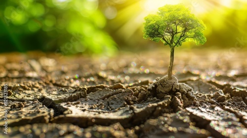 A small tree sprouting and growing out of the soil