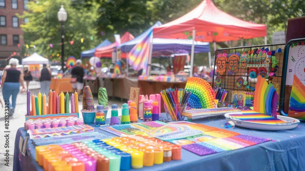 Naklejka premium Pride-themed art and crafts displayed at a community fair
