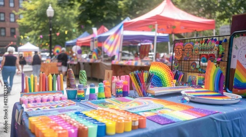 Pride-themed art and crafts displayed at a community fair