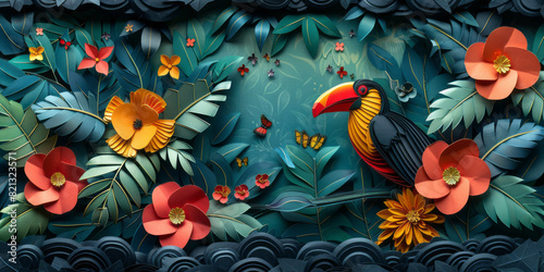 quilting paper  Amazon Rainforest  paper cut style  epic detail generative ai