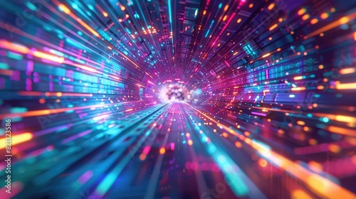 This is an abstract image of a glowing tunnel. The colors are vibrant and saturated  and the light is bright and intense. The tunnel seems to be endless  and it is unclear what is at the end of it