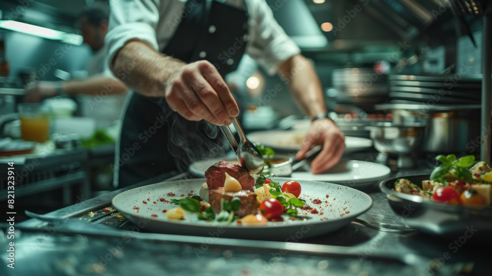 preparing a meal, focus on plate, modern restaurant setting,generative ai preparing a meal, focus on plate, modern restaurant setting,generative ai
