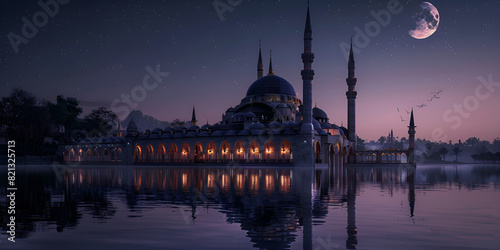 Serene image of moon mirrored in still water, capturing the beauty of the night. photo