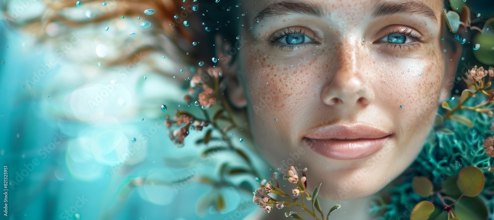 Facial Treatment Promotion with Glowing Skin and Marine Elements - Design for Print, Card, Poster Facial Treatment Promotion with Glowing Skin and Marine Elements - Design for Print, Card, Poster