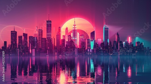Design a futuristic cityscape wallpaper using neon colors and abstract shapes. --ar 16 9 Job ID  5be24e6c-1d86-4cde-ab32-513fcb08dcd5