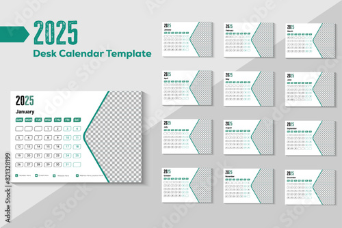 Desk Calendar Template Design 2025, Monthly calendar template for 2025 year.