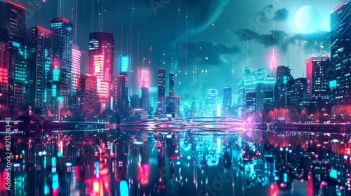 Design a futuristic cityscape wallpaper using neon colors and abstract shapes. --ar 16 9 Job ID  5be24e6c-1d86-4cde-ab32-513fcb08dcd5