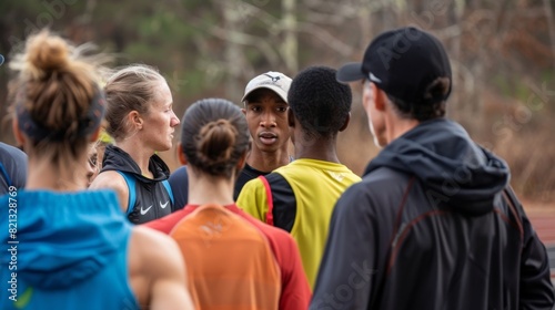 A coach gives a team of runners pointers on how to improve their neutron moderation techniques for the next race.