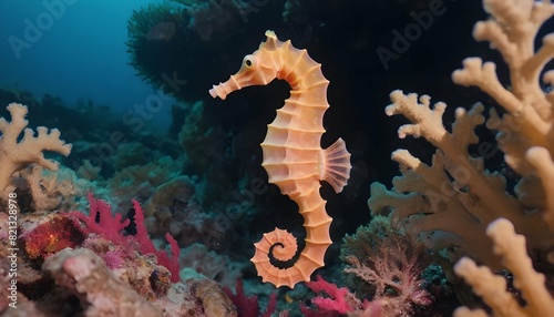 Graceful Seahorse Swaying Among Vibrant Coral Reef Upscaled 4 © Semeera