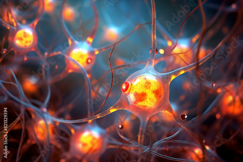 abstract cells, neuron mesh, mesh with connections inside of human brain