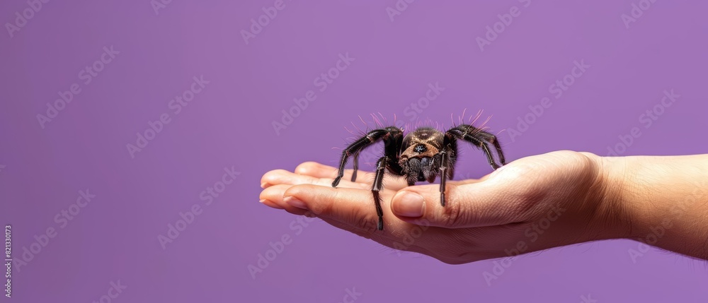 Fototapeta premium A human hand holding a small deer figurine against a solid beige backdrop with ample copy space