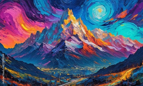 oil painting of a mountains landscpae photo