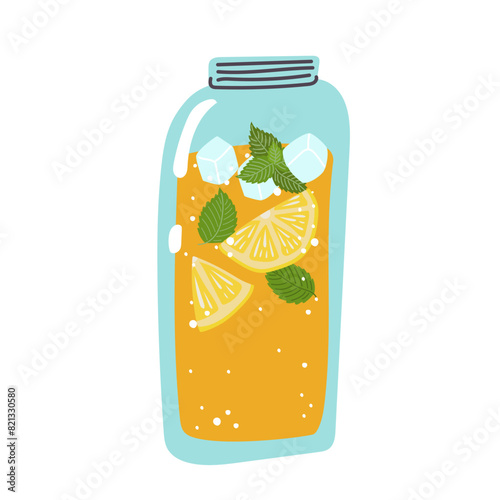 Hand drawn jug of fresh home made lemonade with mint and lemon slice.