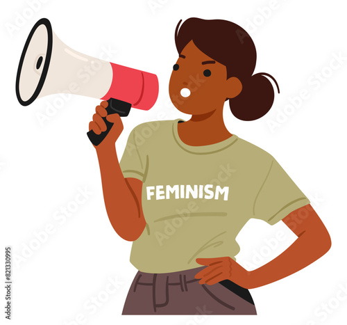 Empowered Woman Using A Megaphone To Advocate For Feminism And Equality, Cartoon People Vector Illustration