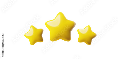 Set of 3D vector icons with three gold stars for feedback on a white background