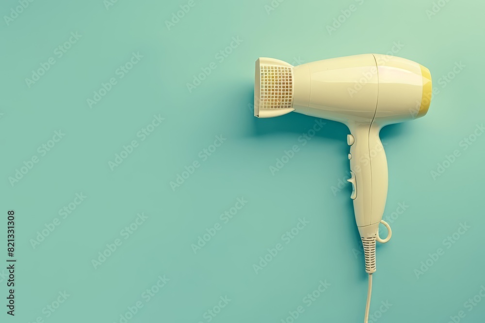 Fototapeta premium A single hairdryer on a solid color backdrop with copy space