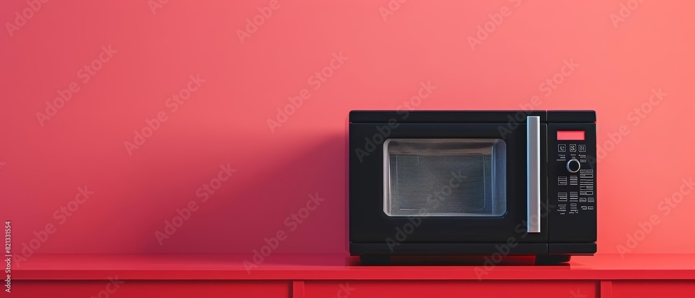 A single microwave on a solid color backdrop with copy space A single microwave on a solid color backdrop with copy space