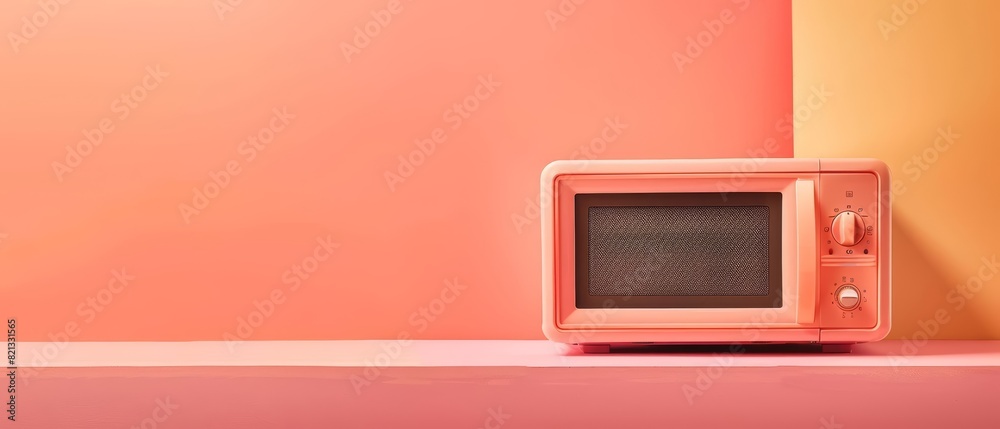 A single microwave on a solid color backdrop with copy space A single microwave on a solid color backdrop with copy space
