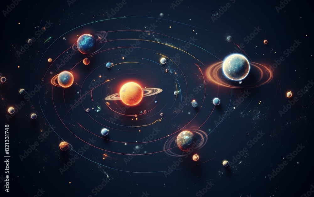An artistic illustration of the solar system featuring planets orbiting ...