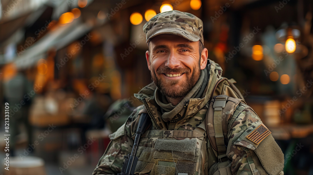 military personnel in a hipster coffee shop drinking coffee. sunny day generative ai military personnel in a hipster coffee shop drinking coffee. sunny day generative ai