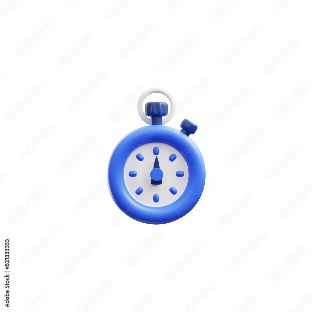 The stopwatch icon in 3D rendering is blue, highlighted on a white background The stopwatch icon in 3D rendering is blue, highlighted on a white background