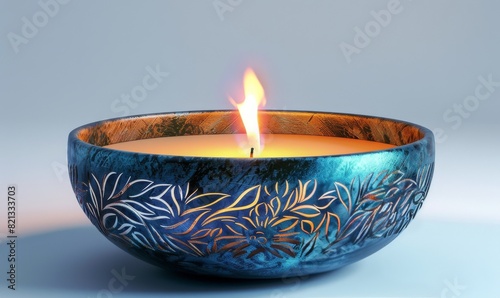 Illuminated Candle on Table