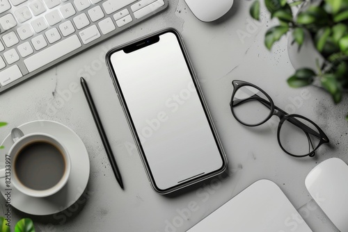 Cell Phone on Desk Next to Keyboard