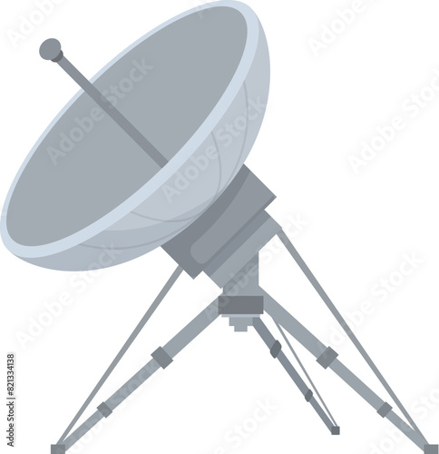 Detailed vector illustration of a cartoon satellite dish for telecommunications and broadcasting technology with a modern flat design icon and global television industry concept