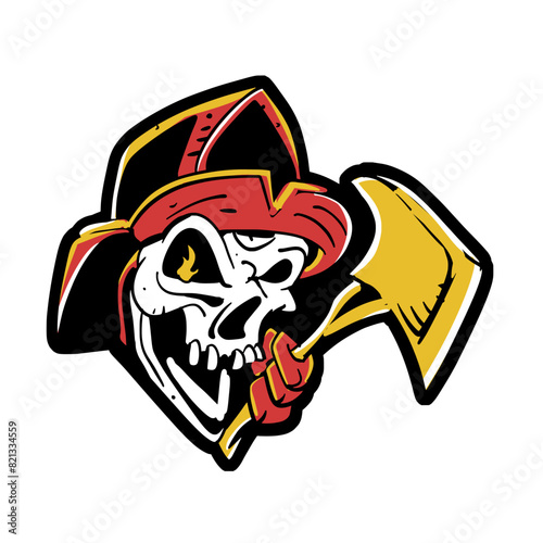 Firefighter Skull Sticker Cartoon Vector Illustration
