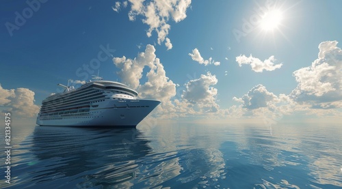 Large Cruise Ship Sailing in Open Ocean