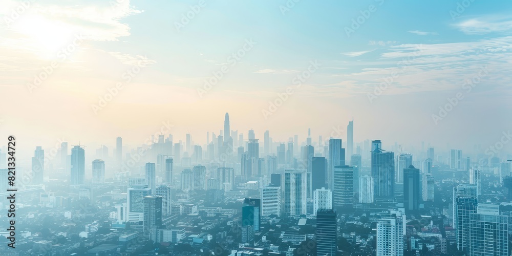 Fototapeta premium Cityscape of a large modern city with skyscrapers reaching into the sky.
