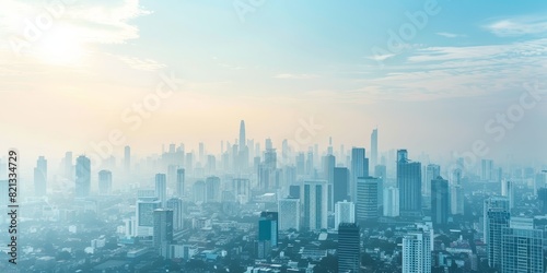 Cityscape of a large modern city with skyscrapers reaching into the sky.