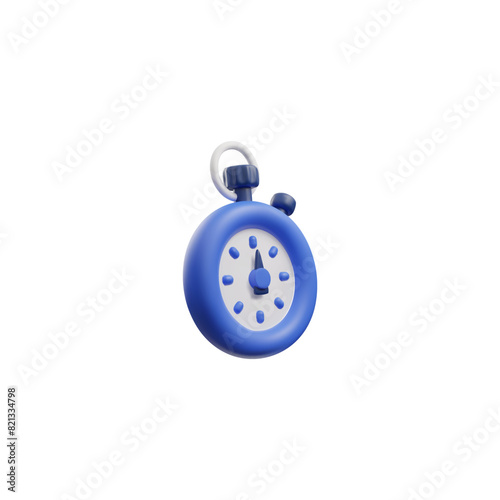 3D vector blue stopwatch icon on isolated background.