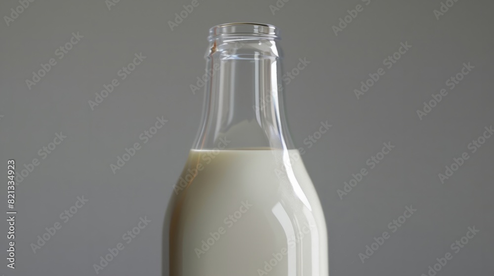 zoom capturing the details of the glass bottle of fresh milk, showing its transparency and the purity of the liquid inside generative ai zoom capturing the details of the glass bottle of fresh milk, showing its transparency and the purity of the liquid inside generative ai