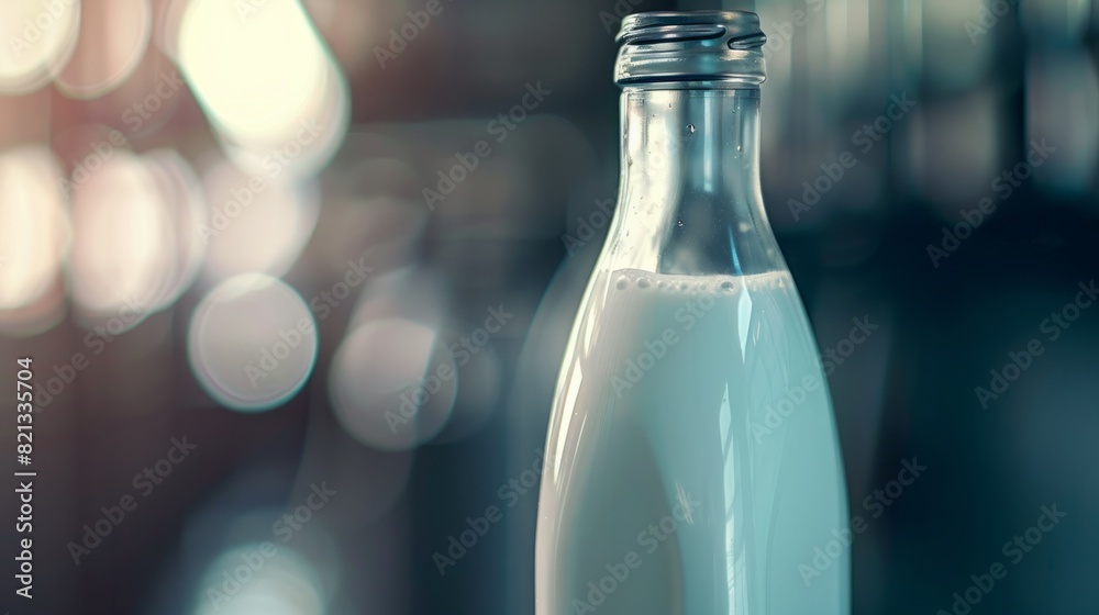zoom capturing the details of the glass bottle of fresh milk, showing its transparency and the purity of the liquid inside generative ai zoom capturing the details of the glass bottle of fresh milk, showing its transparency and the purity of the liquid inside generative ai