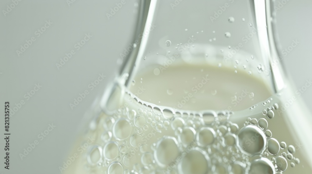 zoom capturing the details of the glass bottle of fresh milk, showing its transparency and the purity of the liquid inside generative ai zoom capturing the details of the glass bottle of fresh milk, showing its transparency and the purity of the liquid inside generative ai