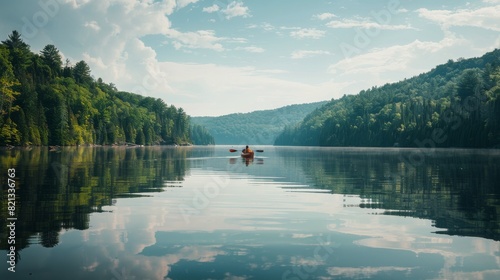 Person Kayaking in Middle of Lake