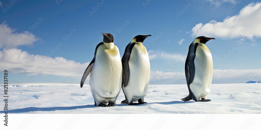 Obraz premium Three emperor penguins on the ice in Antarctica