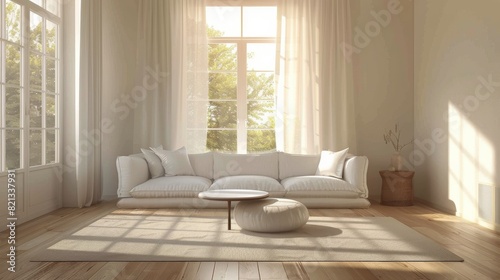 Modern Living Room With White Couch and Large Windows