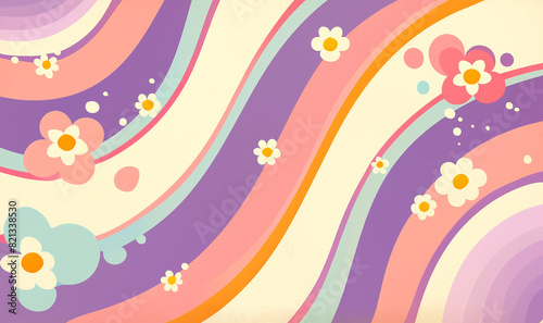 Colorful abstract floral waves with retro style in graphic resources category emphasizing orange purple and pink hues photo