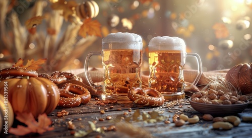 Two Mugs of Beer on Table