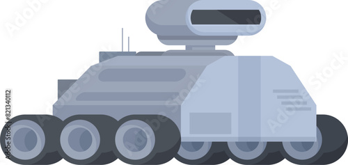 Futuristic military tank vehicle illustration with advanced weaponry and modern warfare technology in isolated white background. Featuring armored design and futuristic concept for tactical game asset
