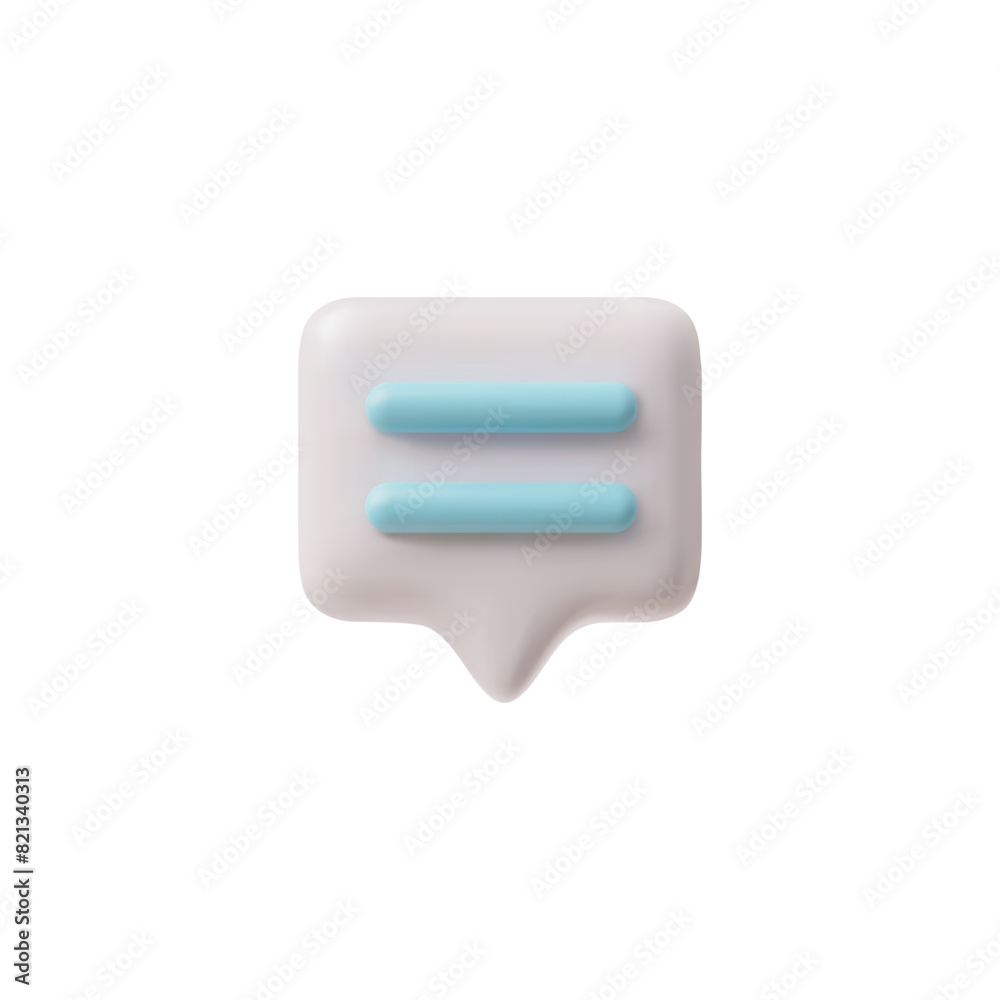 3D glossy white speech bubble with blue text lines, vector rectangle text bubble volume form, chat message dialogue icon 3D glossy white speech bubble with blue text lines, vector rectangle text bubble volume form, chat message dialogue icon