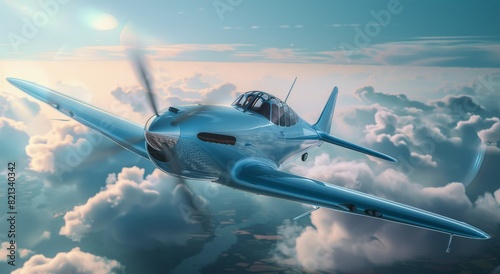 Blue and White Airplane Flying Through the Sky