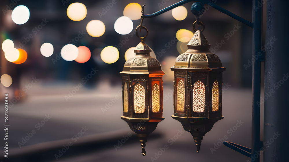 Celebration of islamic eid mubarak and eid al adha lantern in a light background. Celebration of islamic eid mubarak and eid al adha lantern in a light background.