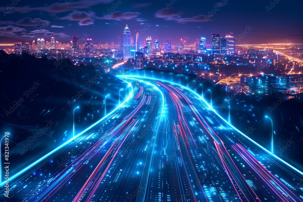 Futuristic City Highway at Night