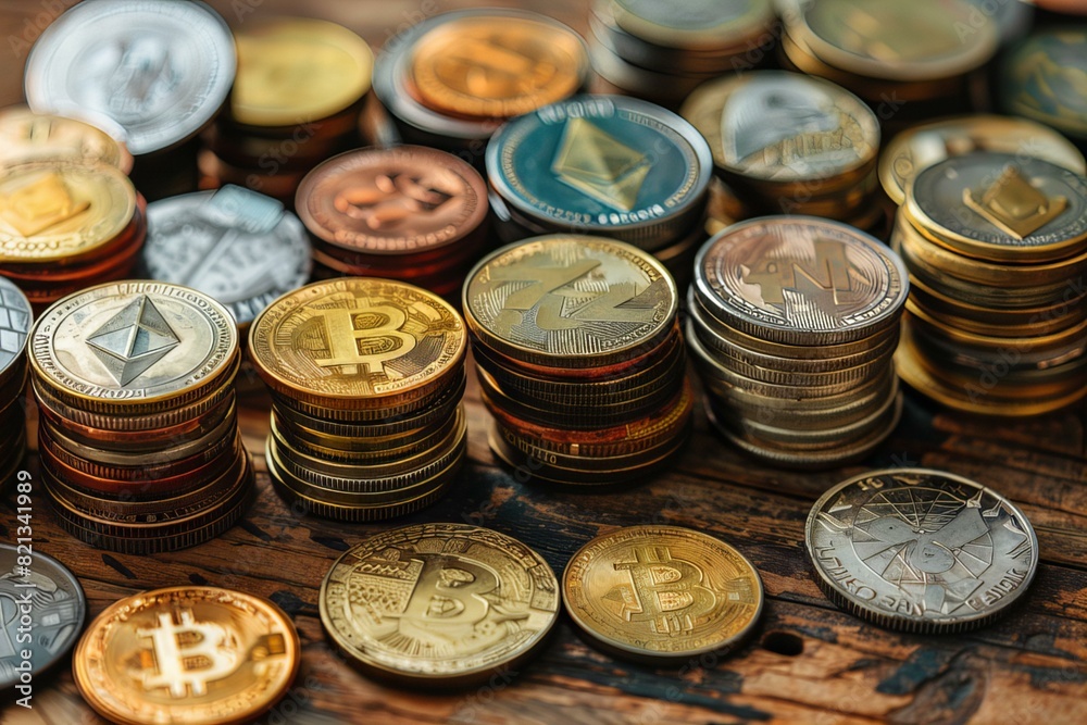 Stacks of Varied Cryptocurrency Coins Stacks of Varied Cryptocurrency Coins